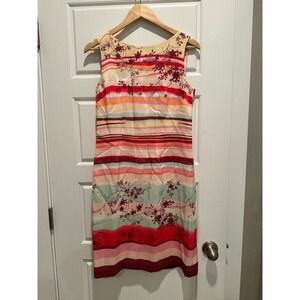Carol Anderson Collection 100% Silk Floral Stripe Sheath Dress Medium Y2K